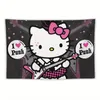 MINISO Sanrio Hello Kitty Punk Rock Wandteppich Gitarre Stern Wandbehang I Love Punk Design Rosa Schwarz Anime Dekor Langlebiger Stoff