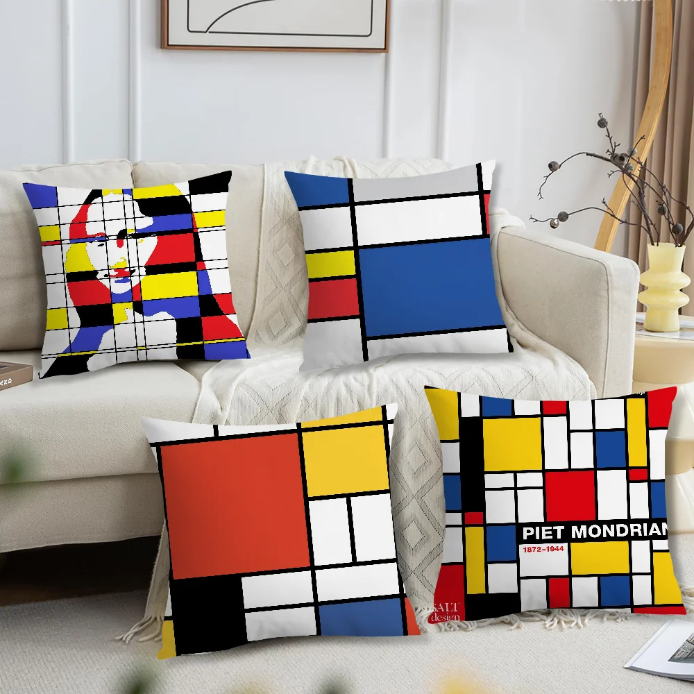Abstrakte Malerei P-Piet Mondrian Einfacher bequemer weicher Kissenbezug für Sofa Wohnzimmer Home Office Dekor Schutzhüllen Image