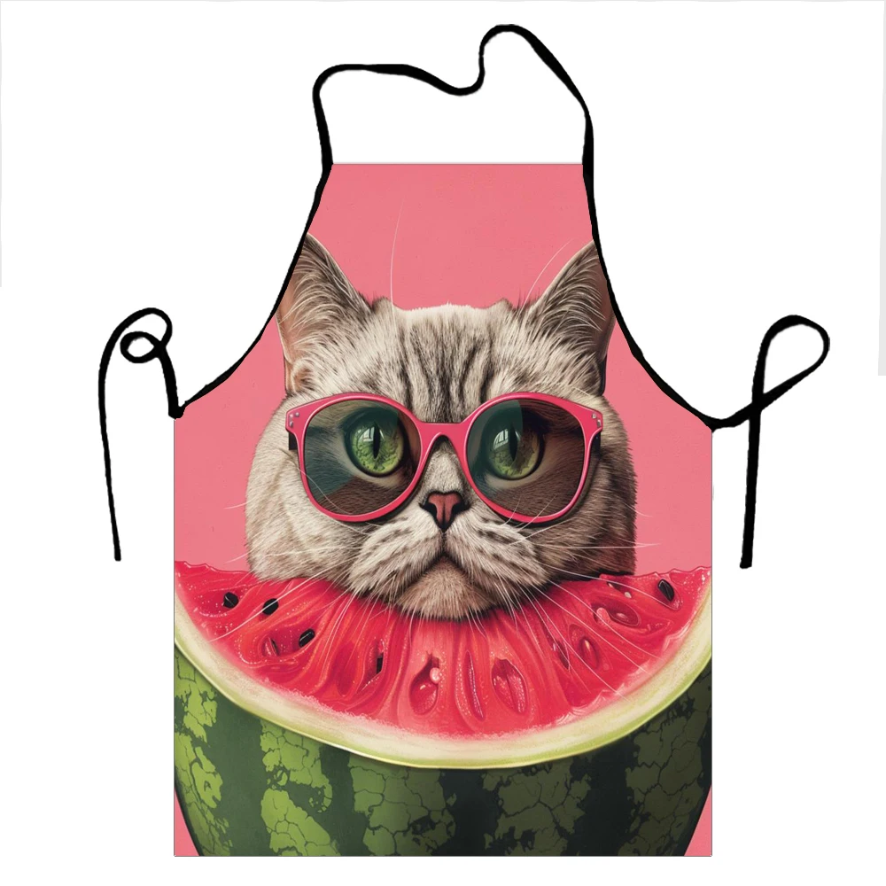 1pc Oxford Tuch Schürze Wassermelone Katze Bunte Gedruckt Schürze Cartoon Stil Taille Schürze 50X75cm68X95cm Image