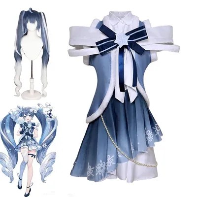 Auf Lager Miku Cosplay 2025 Schnee Miku Cosplay Kostüm Perücke Anime Japanisches Lolita Kleid Image
