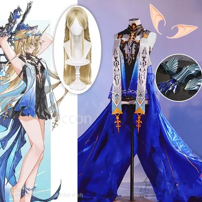 Wuthering Waves Spiel Cosplay Fleurdelys Big Cartethyia Hochwertige blaue Seide Elegante Schleppende lange Kleid Perücken Anime Maßgeschneidert Image