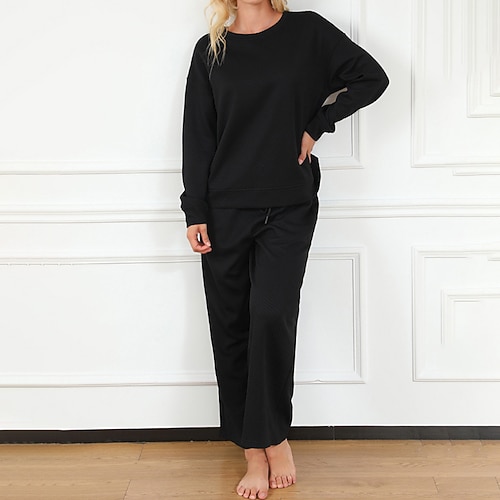 Per donna Tuta da Ginnastica Pantaloni da Tuta Pantaloni a gamba larga Pizzo Tasca Tinta unita Giacca e Pantaloni da Tuta Completo Abbigliamento Autunno Nero Bianco Corsa Antivento Manica Lunga Sport