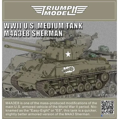 OSTRICH Models P72013 Maßstab 1:72 WWII US Mittlerer Panzer M4A3E8 Sherman „Easy Eight“ „Thunderbolt VII“. mit T66-Schienen Image
