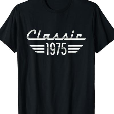 TEMU Men's 50th Birthday Gift T-shirt - Vintage 1975 Graphic Print, 100% Cotton 180gsm, Regular Fit Short Sleeve Round Neck Casual Tee For 50 Year Olds, Apparel | Round Neck Tshirt | 100% Cotton Tee Image