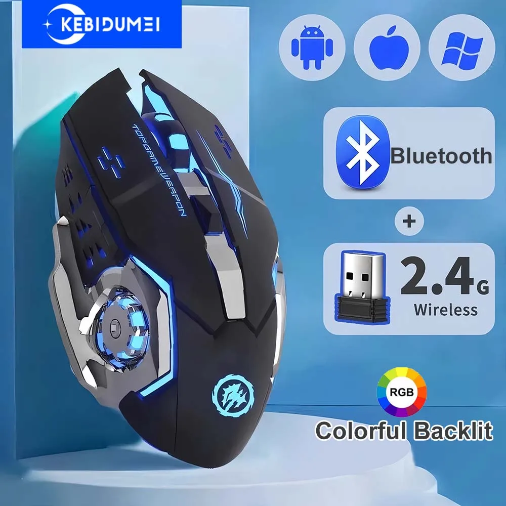 2,4 G Drahtlose Maus Bluetooth Maus RGB Hintergrundbeleuchtung Gaming Maus Wiederaufladbare Mäuse Stille Maus 3600 DPI Maus für Macbook Laptop Image