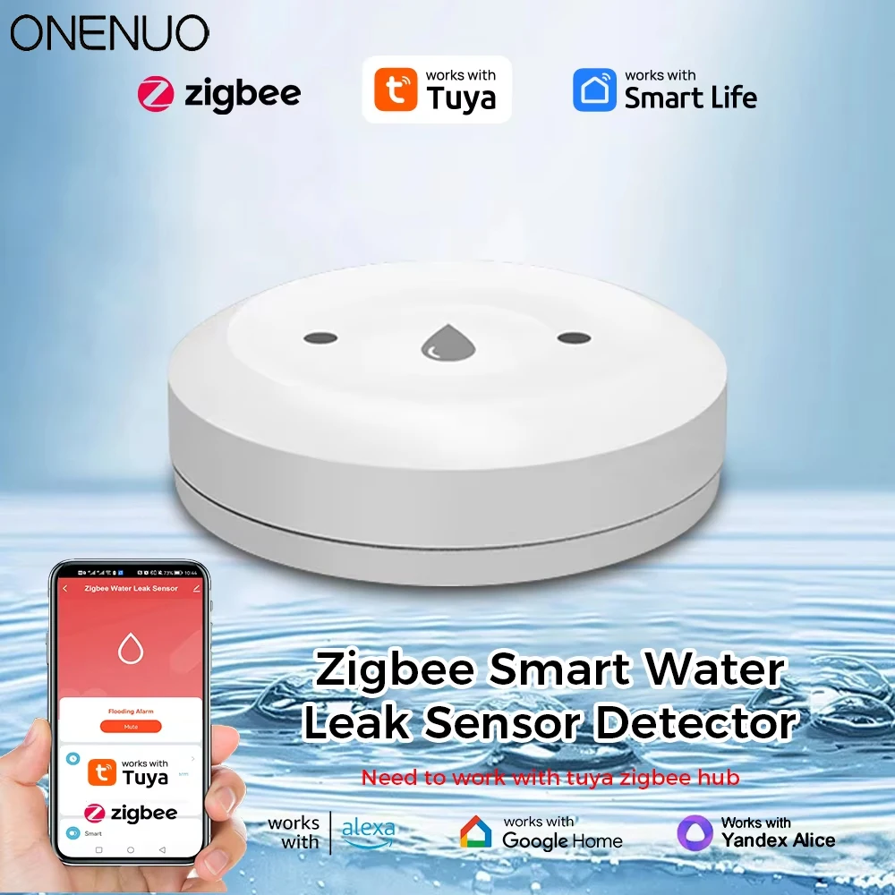 ONENUO Tuya ZigBee Smart Wasser Sensor Leck Detektor Flut Wasser Leckage Alarm Smart Life Control Arbeit Mit Zigbee Gateway Image