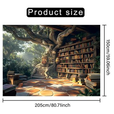 TEMU 1pc Library Polyester Backdrop Banner - , Reusable Wall Decor For Indoor & Outdoor, Ideal For Room, Garden, Wedding, Birthday, Anniversary - No Electricity Needed Image