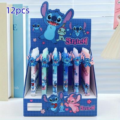 TEMU 36pcs Stitch Erasable Pen Blue Resin Clicker 0.5mm Cartoon Writing Pens Student Stationery Prize Image