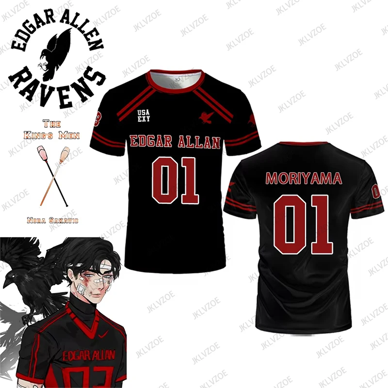 2025 Neu The Foxhole Court Edgar Allan Ravens Lacrosse Jersey Cosplay Riko Moriyama 3D T-Shirt Sommer Kurzarm Kinder/Erwachsene Top Image