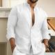 Per uomo Camicia Camicia di lino Camicia Estiva Abbigliamento da spiaggia Camicia con Bottoni Semplice Vacanza Casuale Nero Bianco Blu Cachi Manica Lunga Colletto Primavera Estate Abbigliamento