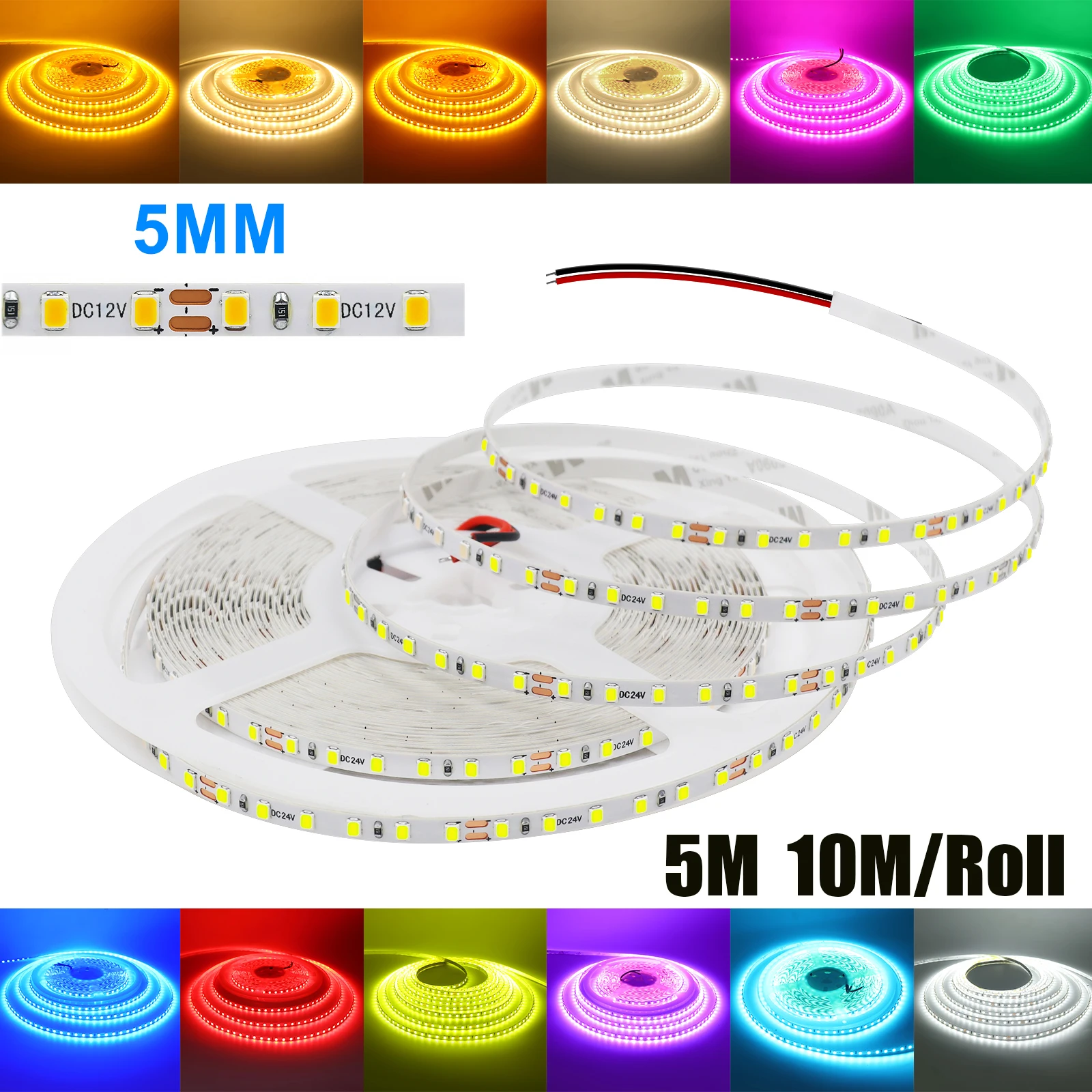 DC 12 V 24 V 2835 120 LEDs/M LED-Streifen Weiß/Grün/Rot/Blau/Rosa/Gelb/Eisblau IP21 Flexibles Bandband Lichtschlauch 5 m 10 m/Rolle