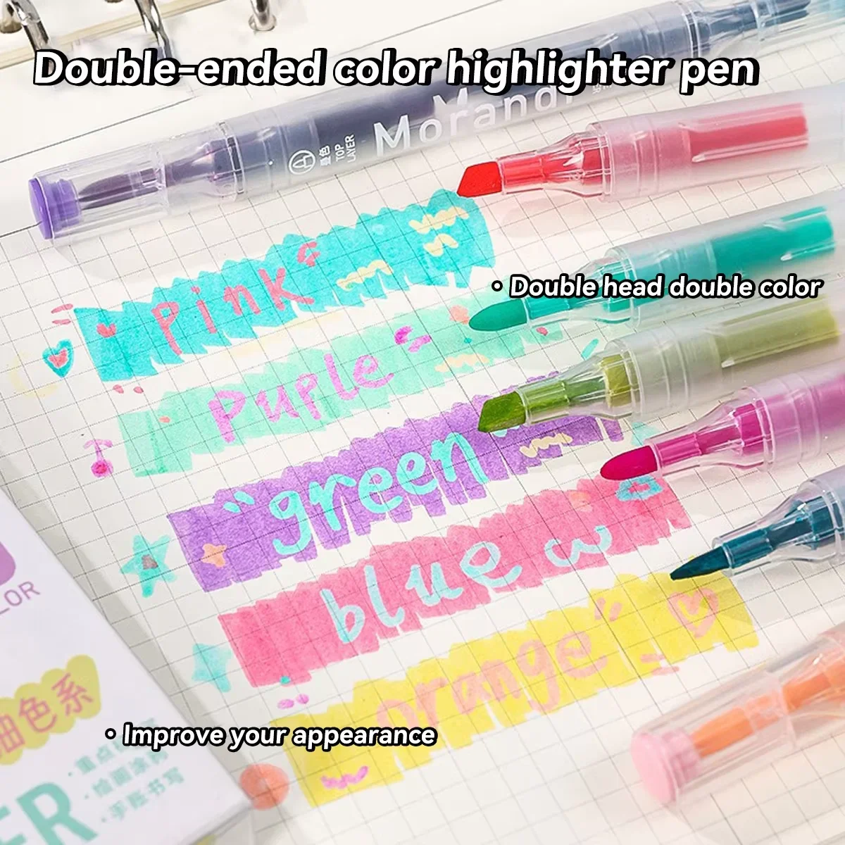 5-teiliges Set mit doppelseitigem Farbwechsel-Textmarker-Set für Schüler, Kunstmarker, DIY, Journaling, Studium, Schreibwaren, Schulanfang Image