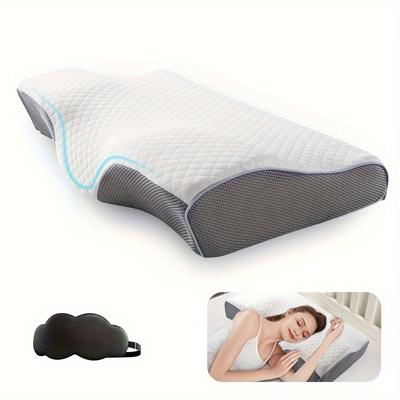 TEMU Contour Cotton Pillow For Neck Pain , Adjustable Orthopedic Ergonomic Cervical Pillow For Sleeping With Washable Cover, Bed Pillows For Side, Back, Stomach Sleepers Image