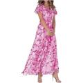 Per donna Abito maxi Abito a trapezio Vacanza Casual Boho All'aperto Uscire Vestibilità standard Floreale Manica Corta Scollo a V Blu chiaro Blu Fucsia Verde Estate