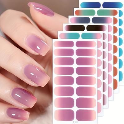 TEMU Gradient 6sheets Nail Full Wraps - Self-adhesive Gel Nail Stickers For Diy Nail Art Supplies - Women's Home Self-use Nail Art Kit Image