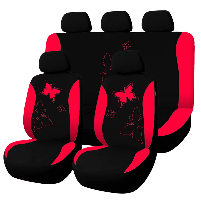 Autositzbezüge mit Schmetterlingsmuster für 5 Sitzer, Auto-Innenzubehör, universelles komplettes Set, 9 Stück, ganzjährige Autositzbezüge Image