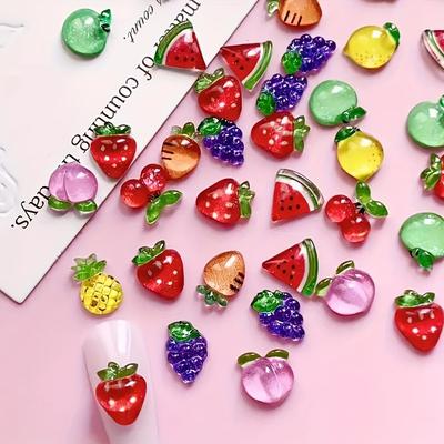 TEMU 50pcs Mixed Resin Fruit Nail Charms 3d Cherry Grape Watermelon Pineapple Shape Decorations Image