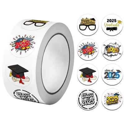 1 Rolle (500 Stück) Aufkleber für die Abschlusssaison Klasse 2025, 2,5 cm/1,0 Zoll, 8 Designs, Grad Squad, Festival, Geschenkumschläge, Siegeletiketten Image