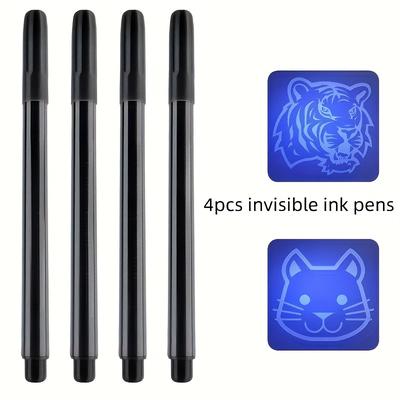 TEMU 4pcs/6pcs Invisible Ink Pen, Hidden Handwriting Novelty Gel Pen, Invisible Ink Pen Use Ultraviolet Ballpoint Pen Party Gift, Spy Gift, Classroom Prize And Mark Image