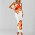 Per donna Abito maxi Abito Sottoveste Vacanza Compleanno Casual Quotidiano Ferie Data Vestibilità regolare Floreale Grafico Senza Maniche Spalline sottili Blu chiaro Stampa arancione Rosa Blu reale