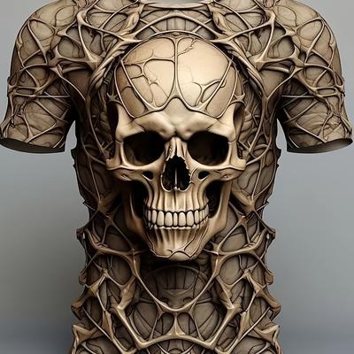 TEMU Men's 3d Print Skull Graphic T-shirt - Summer Casual Short Sleeve Round Neck Tee With Unique Digital Skull & Nature Design, Breathable Regular Fit For Casual Attire Image