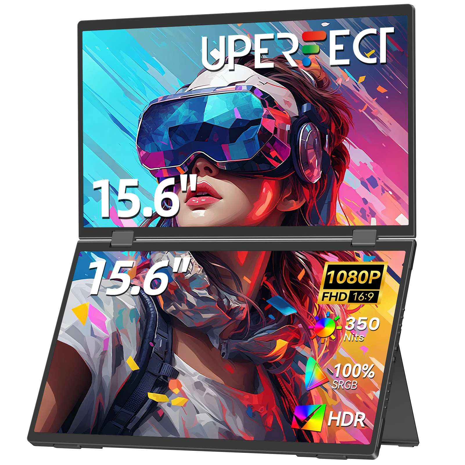 UPERFECT Double écran portable 15,6" 1080P FHD IPS pliable empilé triple écran d