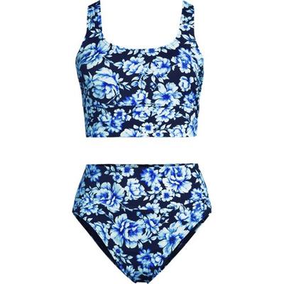 Tugless Midkini, High Waisted - 2 piece, Women, size: 8, regular, Blue, Spandex/Metallic/Nylon-blend, by Lands' End