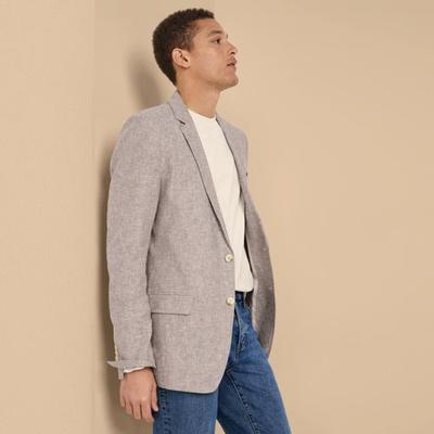 Linen Blend Tailored Blazer, Men, size: 42R, regular, Brown, Linen/Viscose/Cotton-blend, by Lands' End