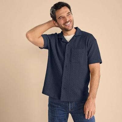 Textured Jersey Shirt, Men, size: 42-44, regular, Blue, Spandex/Cotton-blend/Poly-blend, by Lands' End