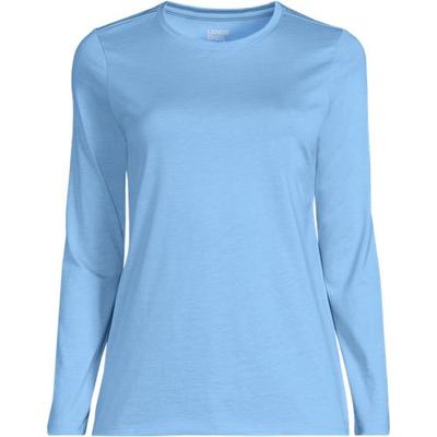 Supima Long Sleeve Crew Neck T-shirt, Women, size: 14-16, regular, Blue, Cotton, by Lands' End