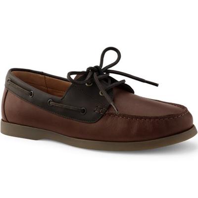 Leather Boat Shoes, Men, size: 9, regular, Brown, Leather, by Lands' End
