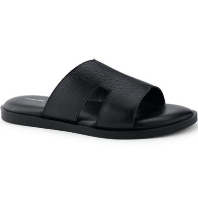 Leather Slip-On Sandal, Men, size: 11, regular, Black, Leather, by Lands' End