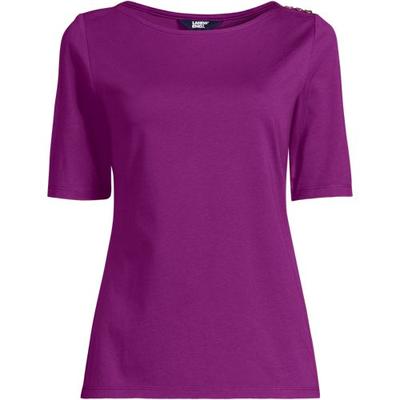 Supima Boatneck Button Shoulder Tee, Women, size: 10-12, petite, Purple, Cotton, by Lands' End
