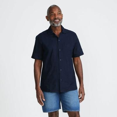 Textured Camp Collar Shirt, Men, size: 38-40, regular, Blue, Cotton, by Lands' End