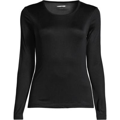 Lightweight Silk Interlock Crew Neck Top, Women, size: 14-16, regular, Black, Silk, by Lands' End