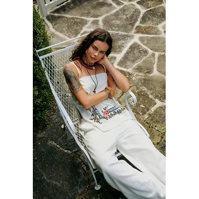 Sightseer Embroidered Linen Set at Free People in Ivory Combo, Size: XL