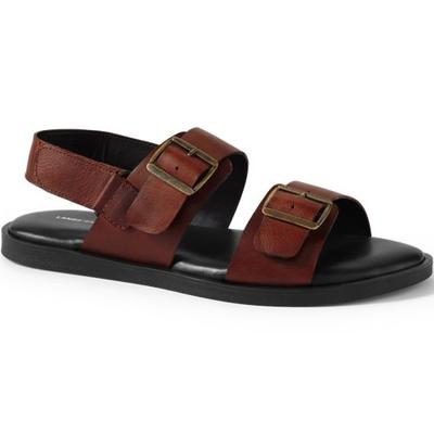 Double Buckle Slingback Sandals, Men, size: 12, regular, Brown, Leather, by Lands' End