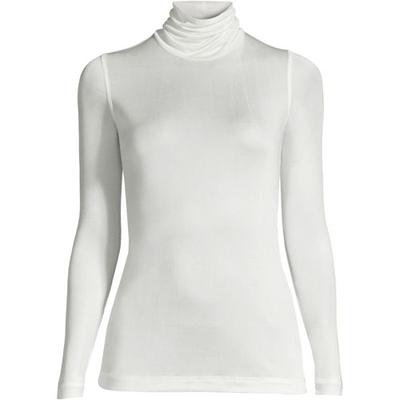 Lightweight Silk Interlock Roll Neck Top, Women, size: 10-12, petite, Ivory, Silk, by Lands' End