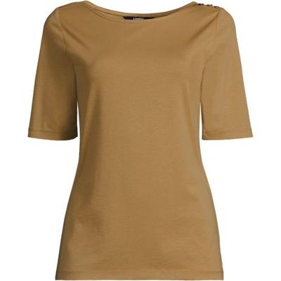 Supima Boatneck Button Shoulder Tee, Women, size: 14-16, petite, Yellow, Cotton, by Lands' End
