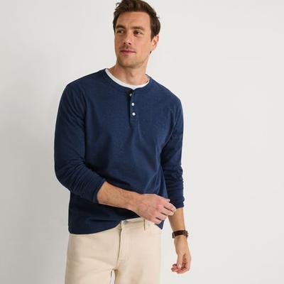 Super-T Henley Long Sleeve T-shirt, Men, size: 38-40, regular, Blue, Cotton, by Lands' End