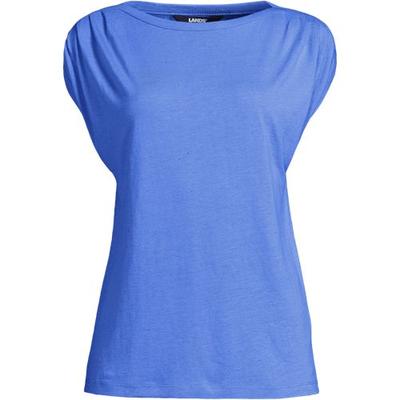 Linen Viscose Blend Boatneck Tee, Women, size: 8, regular, Blue, Linen/Viscose, by Lands' End
