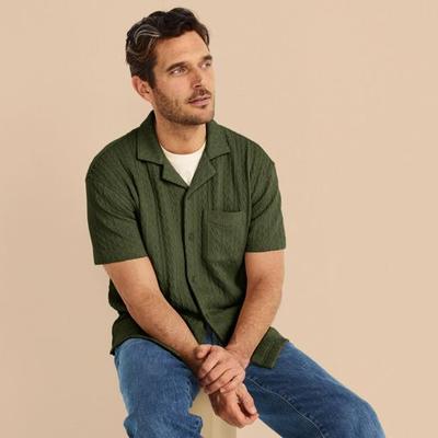 Textured Jersey Shirt, Men, size: 46-48, regular, Green, Spandex/Cotton-blend/Poly-blend, by Lands' End
