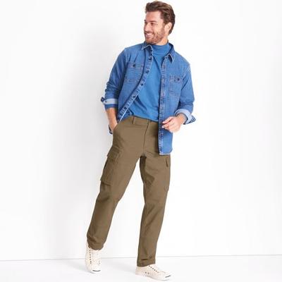 Everyday Stretch Cargo Trousers, Straight Fit, Men, size: 34 32, regular, Brown, by Lands' End