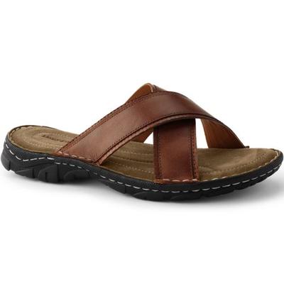 Crossover Sandals, Men, size: 10, regular, Brown, Leather, by Lands' End