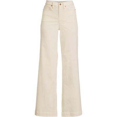 Wide Leg Jeans, High Waisted, Women, size: 12 28, petite, Ivory, Cotton-blend/Poly-blend, by Lands' End