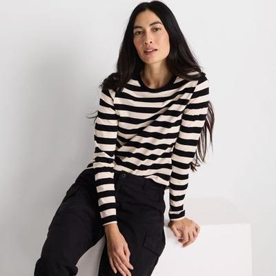 Long Sleeve Supima Cotton Crew Neck Top, Women, size: 8, regular, Ivory, by Lands' End