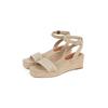 Keilsandalette TOMMY HILFIGER "TOMMY HILFIGER ESPAD MID WEDGE", Damen, Gr. 38, beige, Textil, Leder, modisch, Schuhe, Riemchensandale, Sommerschuh mit verstellbarer Schnalle