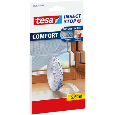 Insektenschutz-Fensterrahmen TESA "Insect Stop COMFORT selbstklebendes Klettband Ersatzrolle, 5,6m", weiß (gewebe: weiß), B:560cm H:1cm, Insektenschutzgitter, Klettband zur bohrfreien Fixierung am Fenster für Fliegengitter - weiß Image