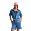 Kurzoverall MARC O'POLO DENIM "mit recyeltem Leinen-Garn", Damen, Gr. XXS, Normalgrößen, blau (aqua), Obermaterial: 47% Baumwolle, 33% Lyocell, 20% Leinen, unifarben, casual, relaxed fit kurz, Kurzarm normaler Saum, Overalls