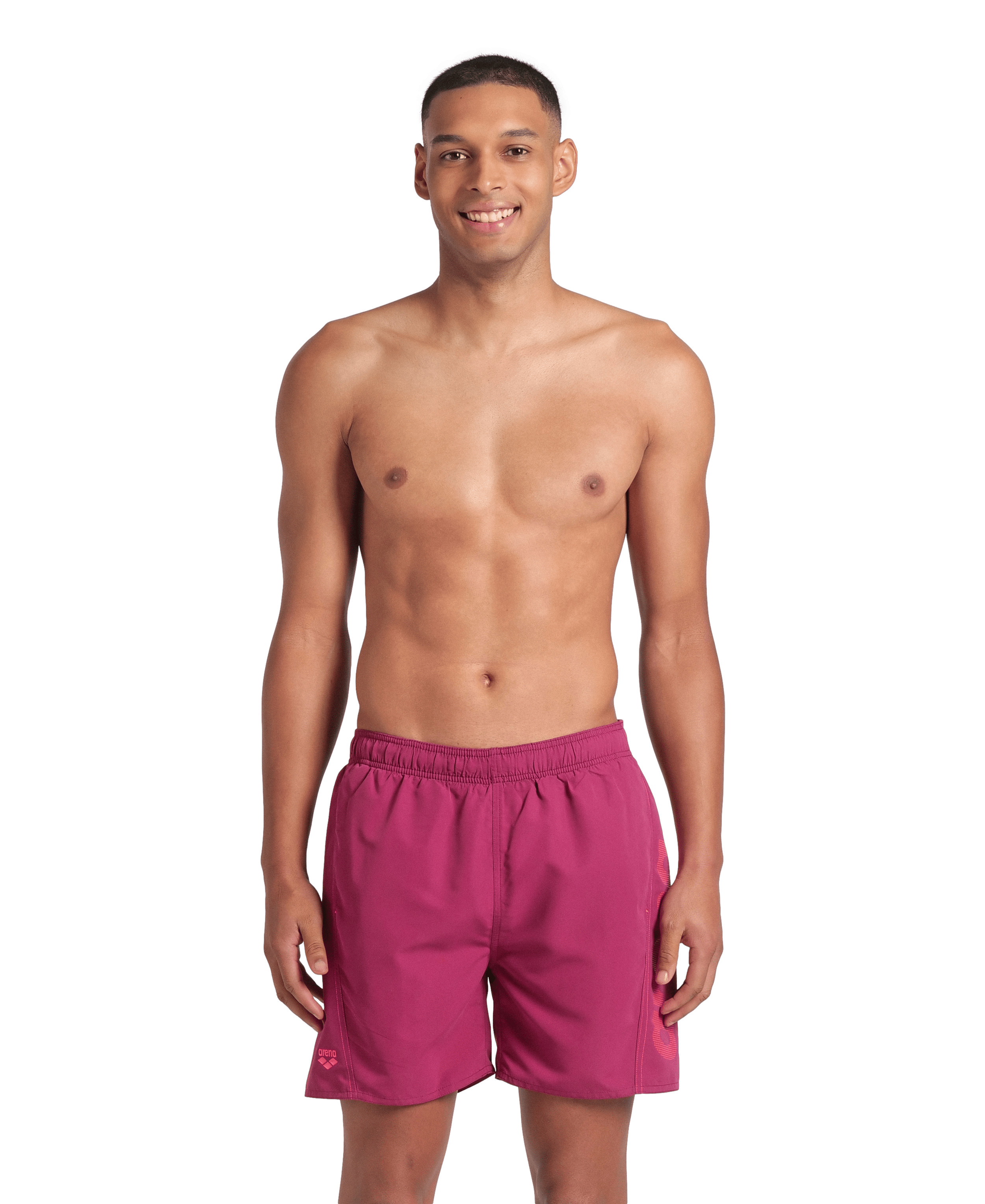 Badeshorts ARENA "FUNDAMENTALS ARENA LOGO BOXER R", Herren, Gr. 3XL, N-Gr, lila (schwarz lila, calypso coral), Obermaterial: 100% Polyester, Badehosen Image